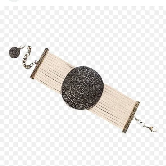 Lulus faux suede & metallic toggle clasp bracelet, taupe - Picture 4 of 5